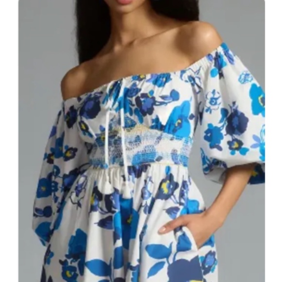 PLENTY BY TRACY REESE OFF-THE-SHOULDER PUFF-SLEEVE SMOCKED DRESS - Picture 13 of 13